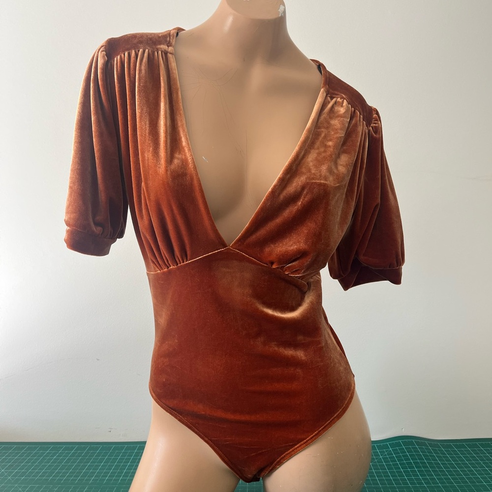 Forever 21 Rust Velvet V-Neck Bodysuit